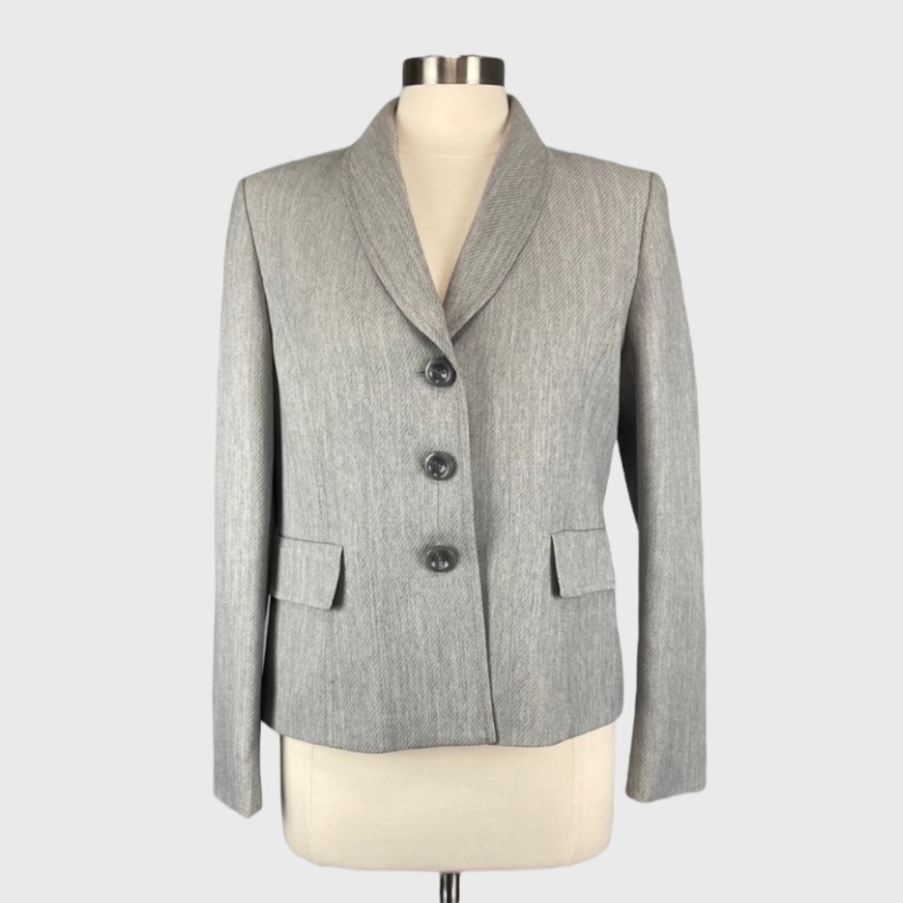 Evan Picone Womens Gray Blazer Pockets Three Button Career size 10